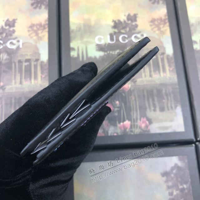 Gucci包 古馳錢包 597674黑皮 Gucci字母精美刺繡圖案 Gucci雙折短皮夾  gudj1255